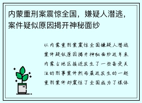 内蒙重刑案震惊全国，嫌疑人潜逃，案件疑似原因揭开神秘面纱