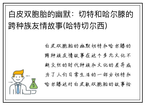 白皮双胞胎的幽默：切特和哈尔滕的跨种族友情故事(哈特切尔西)